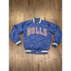 Chicago Bulls Jacket Womens Small Blue NBA Basketball Starter Satin Snap Front